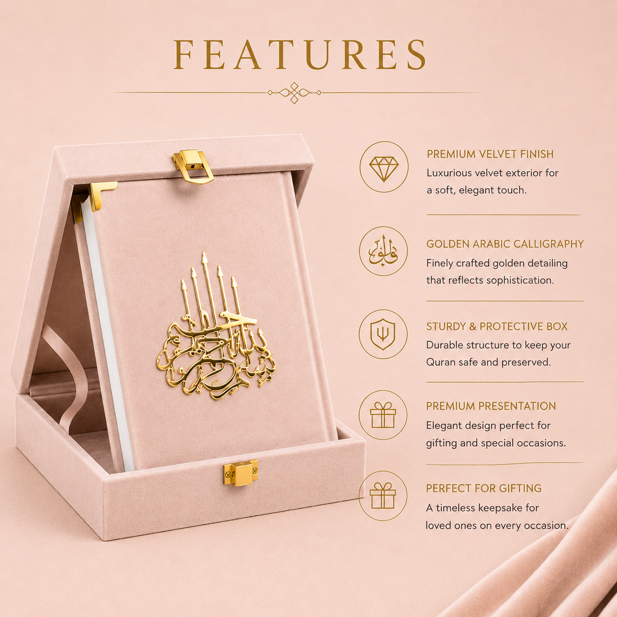 Luxury Misty Rose Velvet Quran Gift Set with Premium Presentation Box