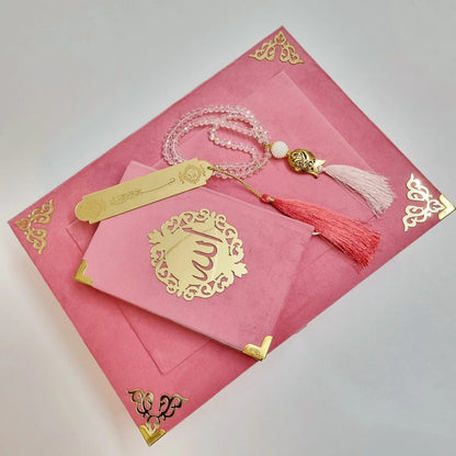 Aesthetic Velvet Quran & Turkish Prayer Mat Set in Pastel Pink | Eid, Ramadan & Wedding Gift