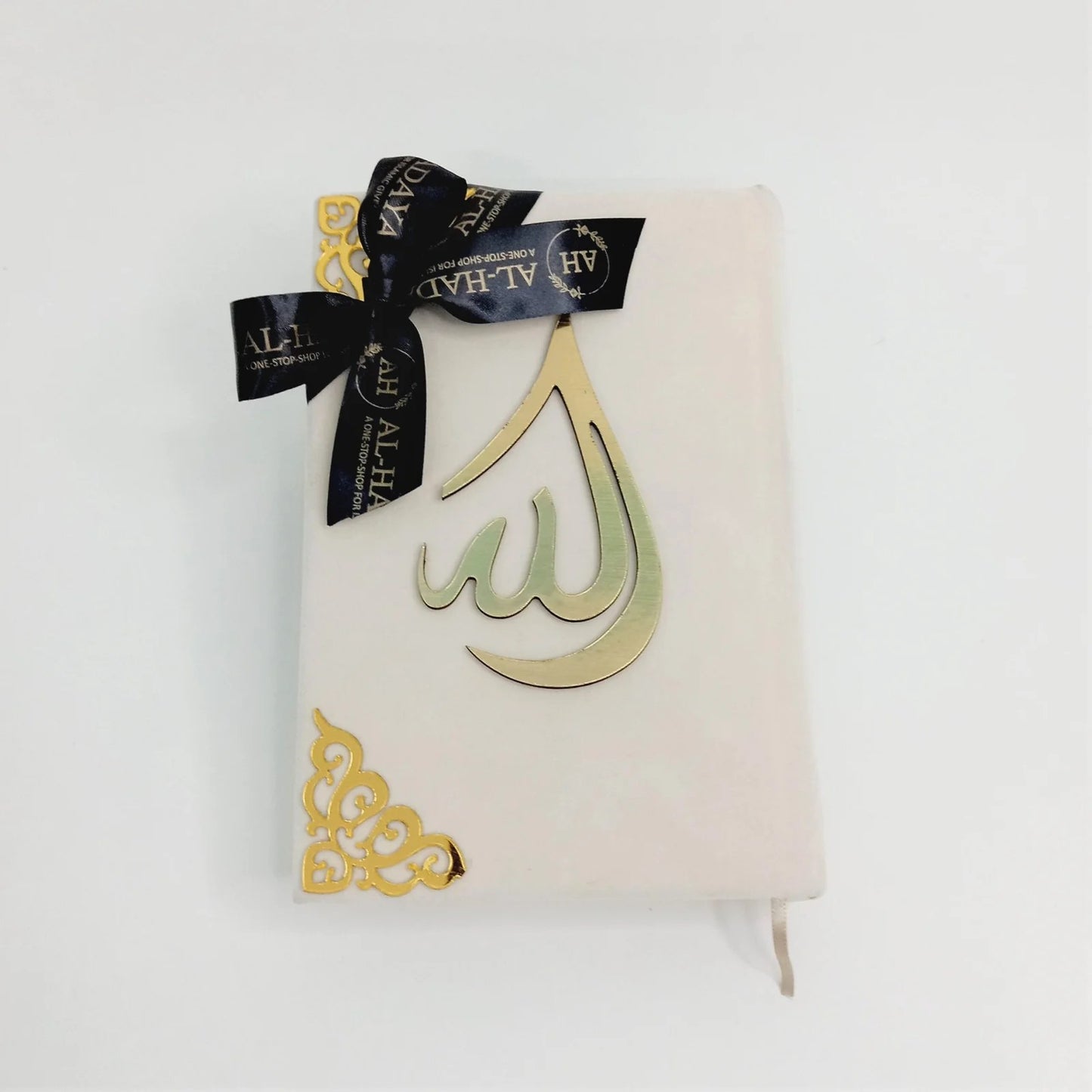 pearl white Arabic quran with acrylic Allah calligraphy 