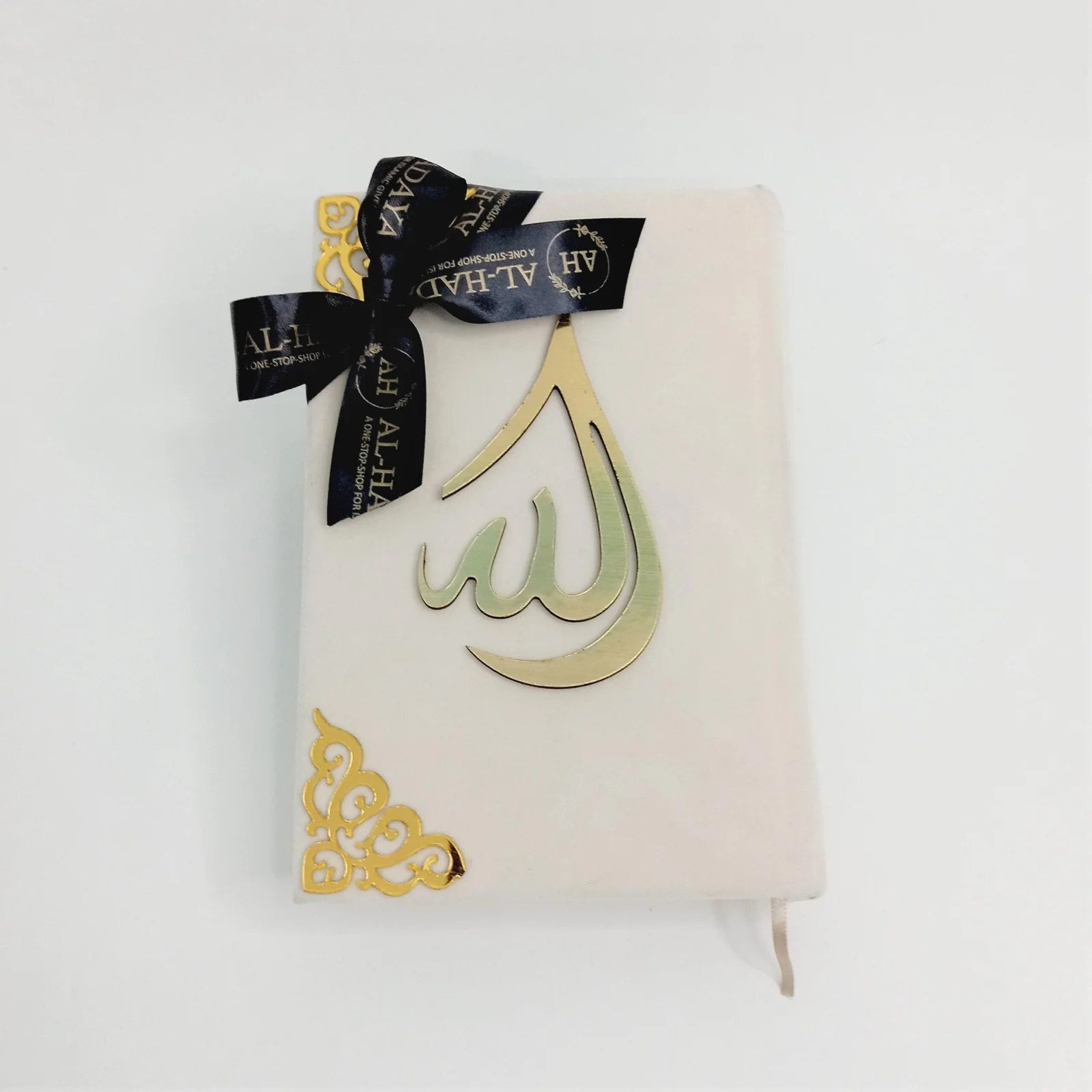 pearl white Arabic quran with acrylic Allah calligraphy 