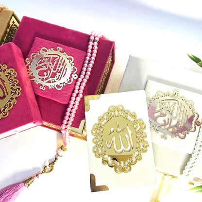 pink and pearl white mini quran with box 