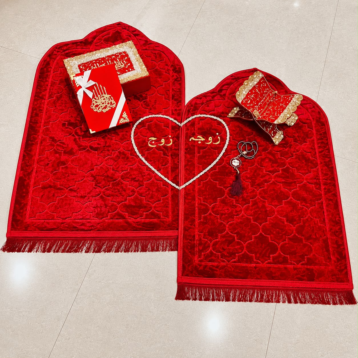 Red Couple Quran Hamper | Personalized Resin Islamic Gift Set for Couple