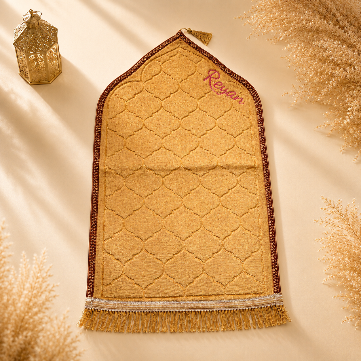 Kids Barkate Jariyah Aesthetic Mustard yellow Hamper | Prayer Mat with Name Customisation Option | Soft Velvet Prayer Rug |