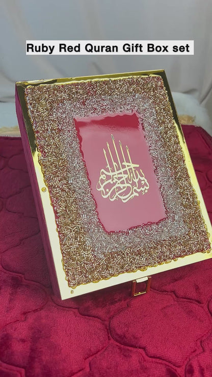 Ruby Red Velvet Quran & Premium Presentation Box Set