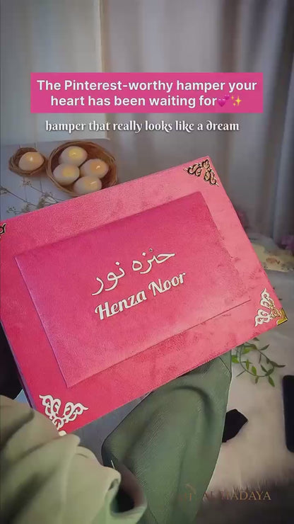 Kids Barkate Jariyah Aesthetic Pink Hamper | Prayer Mat with Name Customisation Option | Soft Velvet Prayer Rug | Pink