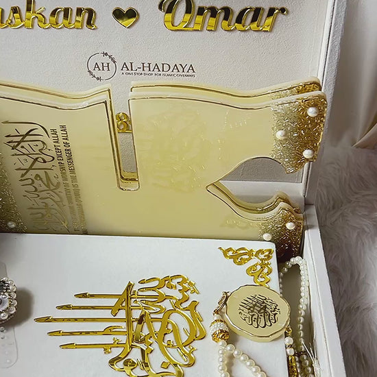 Pearl White & Gold Premium Couple Ibadah Set.