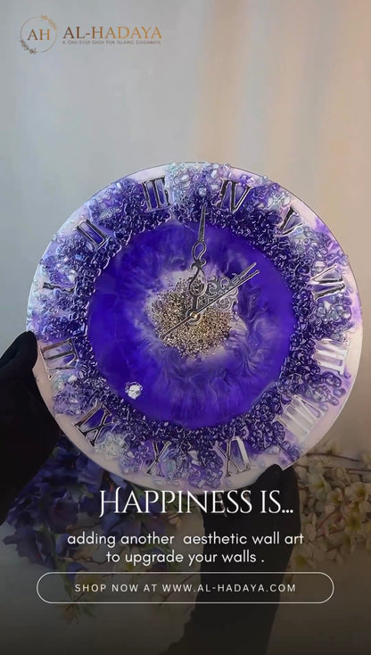 Handmade Resin Art Wall Clock – 12 Inch Modern Home Décor with Natural Stones | Resin Art Wall Clock 12 Inches Unique Home Decor