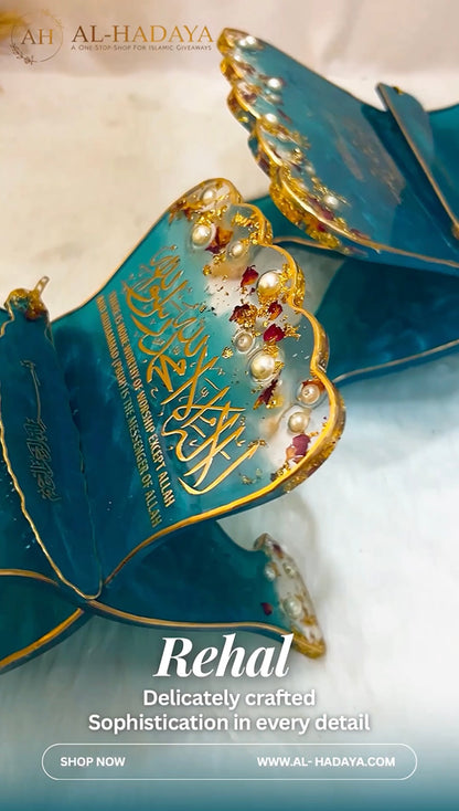 Handcrafted Torqoise Resin Quran Stand with Bookmark| Mother & Kid Set