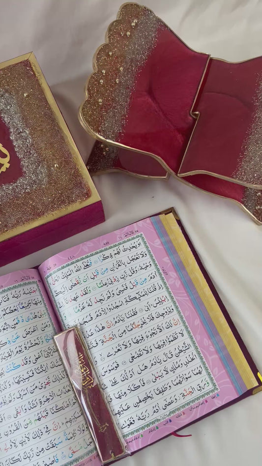 Maroon  Elegance: Barkat-e-Jariyah Resin Quran Hamper | Quran Gift Set