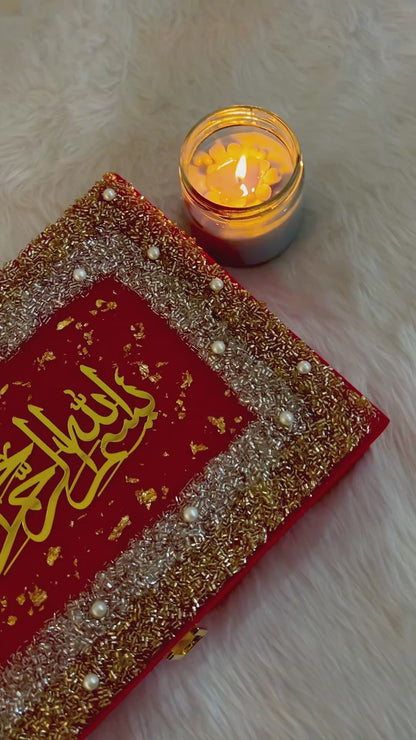 Red Couple Quran Hamper | Personalized Resin Islamic Gift Set for Couple
