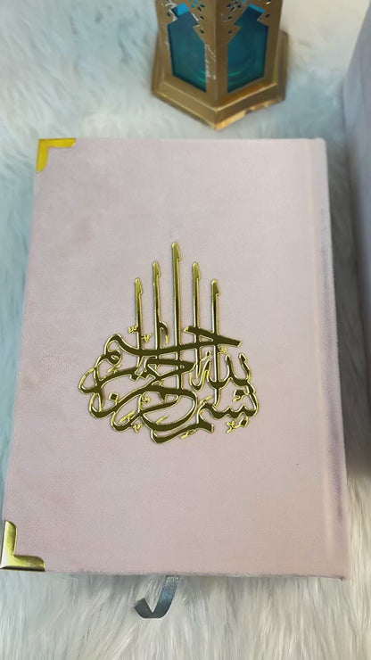 Luxury Misty Rose Velvet Quran Gift Set with Premium Presentation Box
