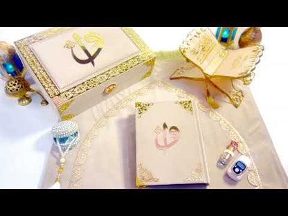 Premium Quran Gift Set | Al-Hadaya Hubb Al-Iman Collection | Luxurious Islamic Prayer Essentials | Beige