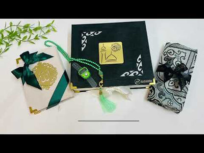 Exquisite Quran Gift Set with Prayer Mat | Unique Islamic Gift for All | Madina Design on Box- Textured Bottle Green