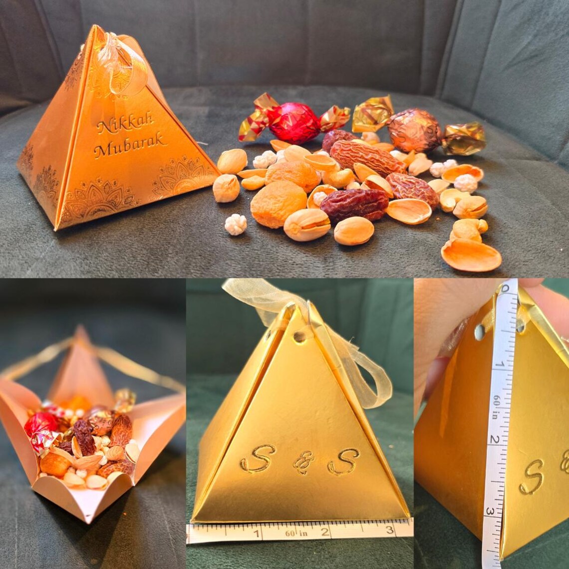 Wedding Gift Favor / Bid Boxes - Cardboard Paper Wedding Party Box - Engagement Anniversary Nikkah Mubarak Pyramid shape.