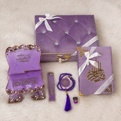 Crystal-Tufted Barkat-e-Jariyah Hampers  Quran Gift Set | Color-Lavender