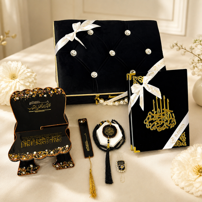 Crystal-Tufted Barkat-e-Jariyah Hampers  Quran Gift Set | Color-BLACK