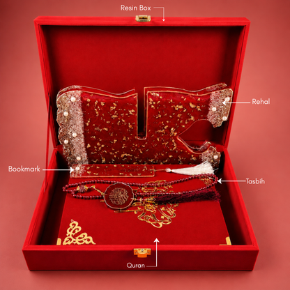 Red Couple Quran Hamper | Personalized Resin Islamic Gift Set for Couple