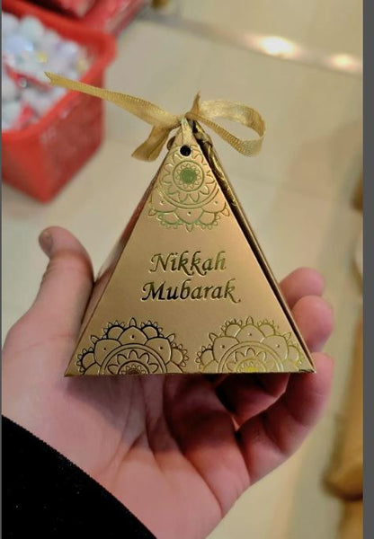 Wedding Gift Favor / Bid Boxes - Cardboard Paper Wedding Party Box - Engagement Anniversary Nikkah Mubarak Pyramid shape.