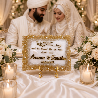 Noor Luxe Off-White Sequin Couple Frame – 12x9 Inches