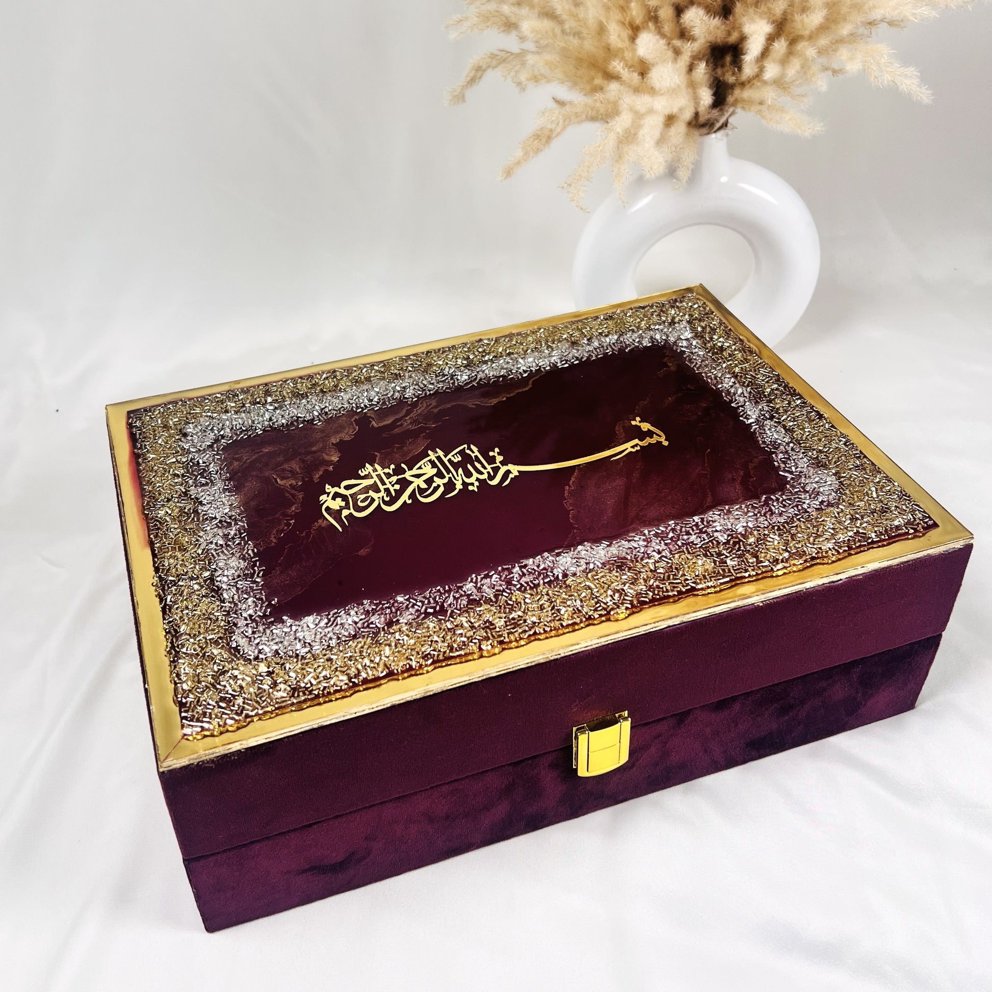 Wine colour aesthetics velvet covered resin Quran box 