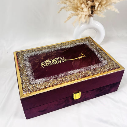 Wine colour aesthetics velvet covered resin Quran box 