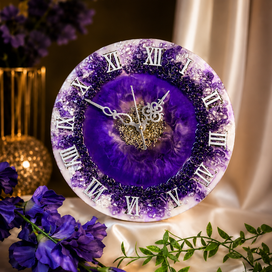 Handmade Resin Art Wall Clock – 12 Inch Modern Home Décor with Natural Stones | Resin Art Wall Clock 12 Inches Unique Home Decor