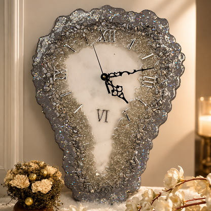 Luxury Resin Wall Clock – Silver Crystal Edition