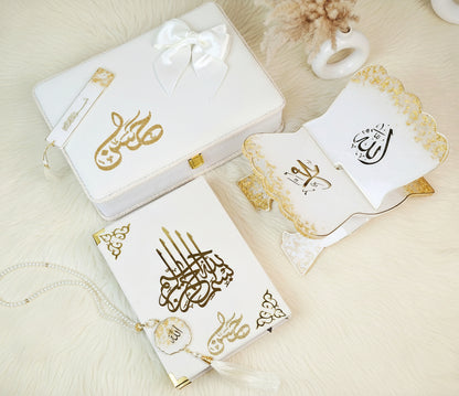 Classic White Quran Hamper with Rehal | Premium Velvet